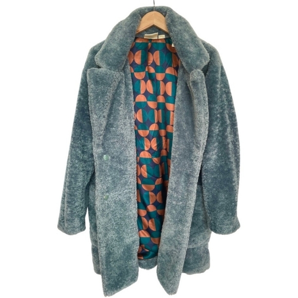 NWT Anthropologie Maeve Lisanne Faux Fur Teddy Bear Coat Jacket Fuzzy Blue 1X - Picture 7 of 11
